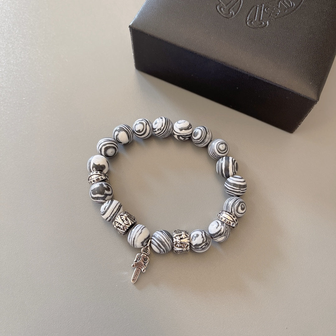 silver couple Bracelet for men - alternate angle view 6