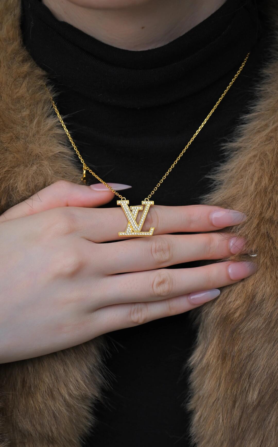 yellow brass crystal inlaid Necklace for women - alternate angle view 8