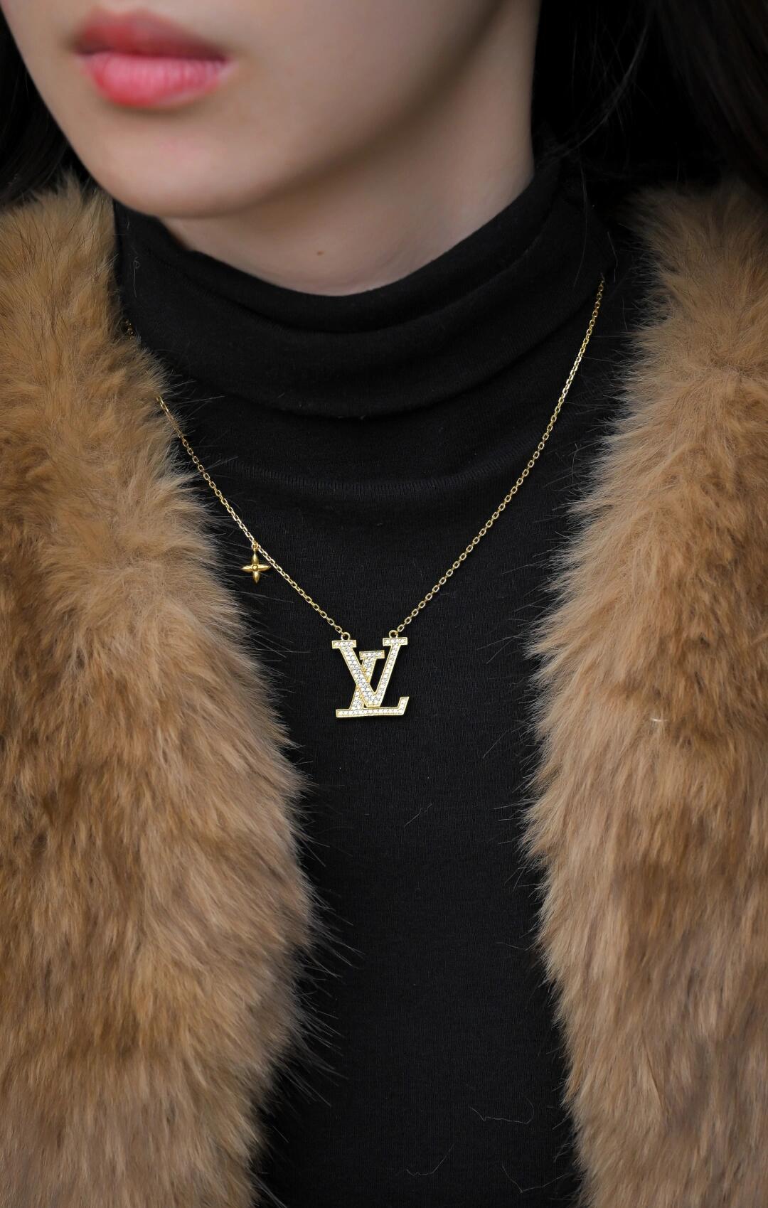 yellow brass crystal inlaid Necklace for women - alternate angle view 9