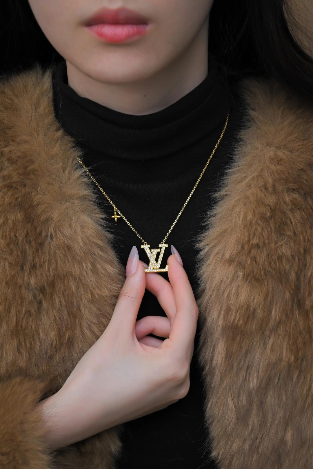 yellow brass crystal inlaid Necklace for women - alternate angle view 7