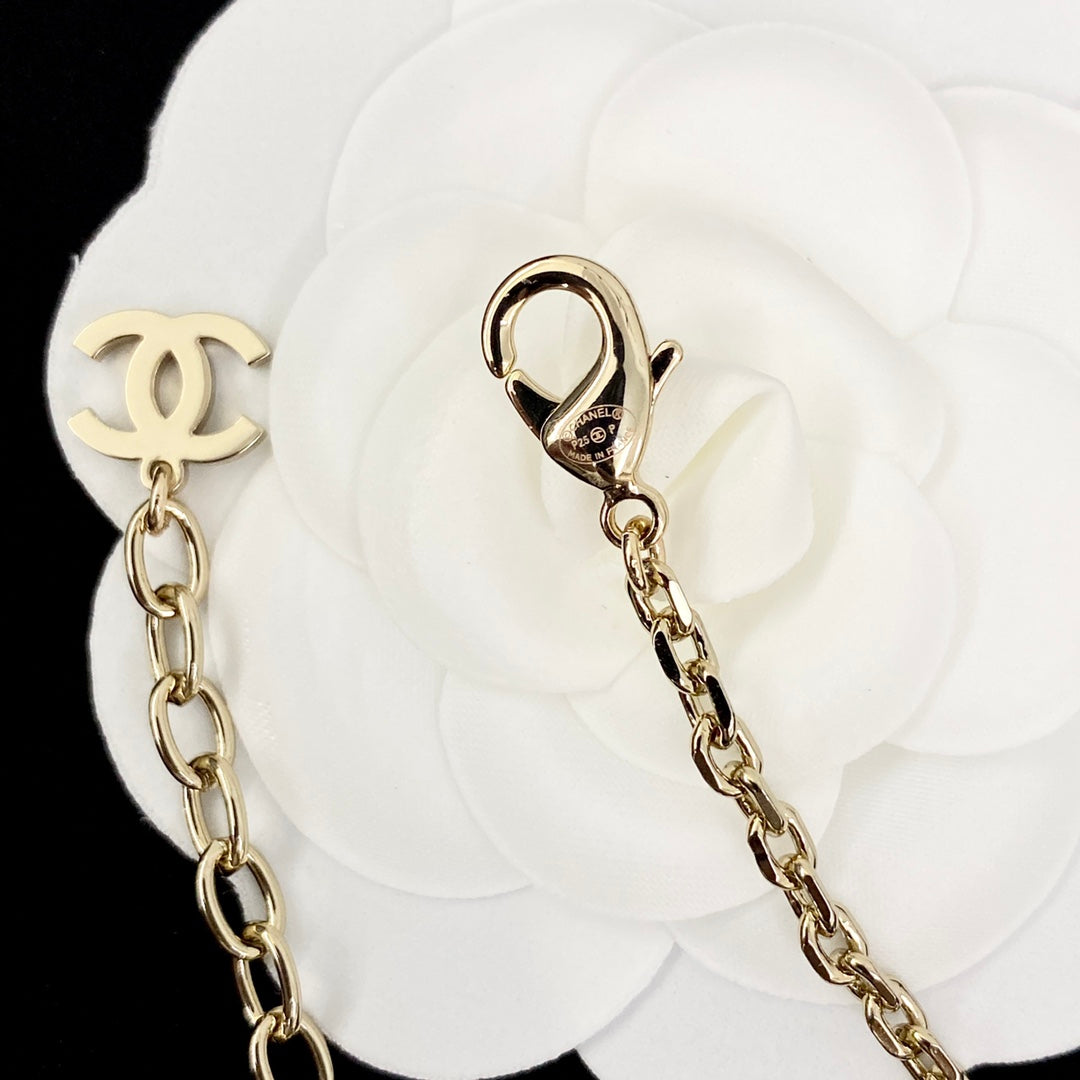 light gold pearl double c Necklace for women - alternate angle view 6