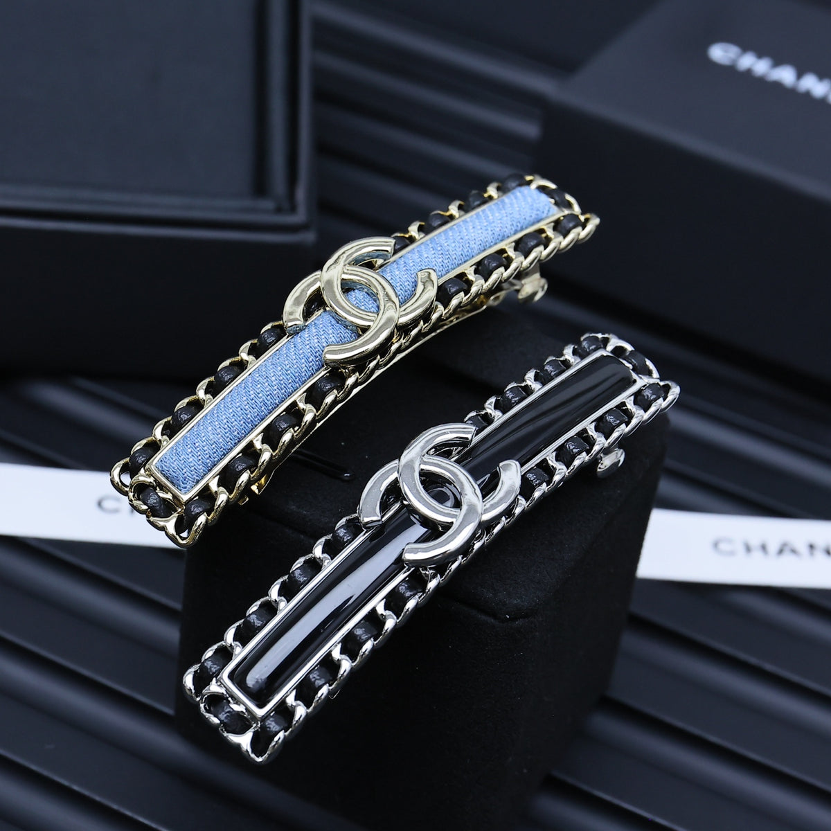 gold leather double c Hair Clip for women - alternate angle view 2