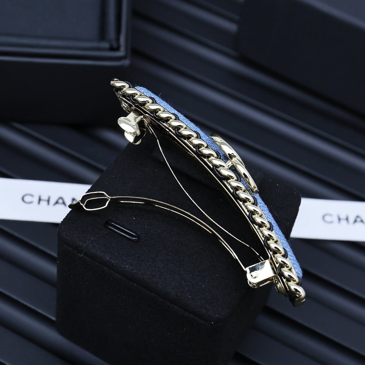gold leather double c Hair Clip for women - alternate angle view 6