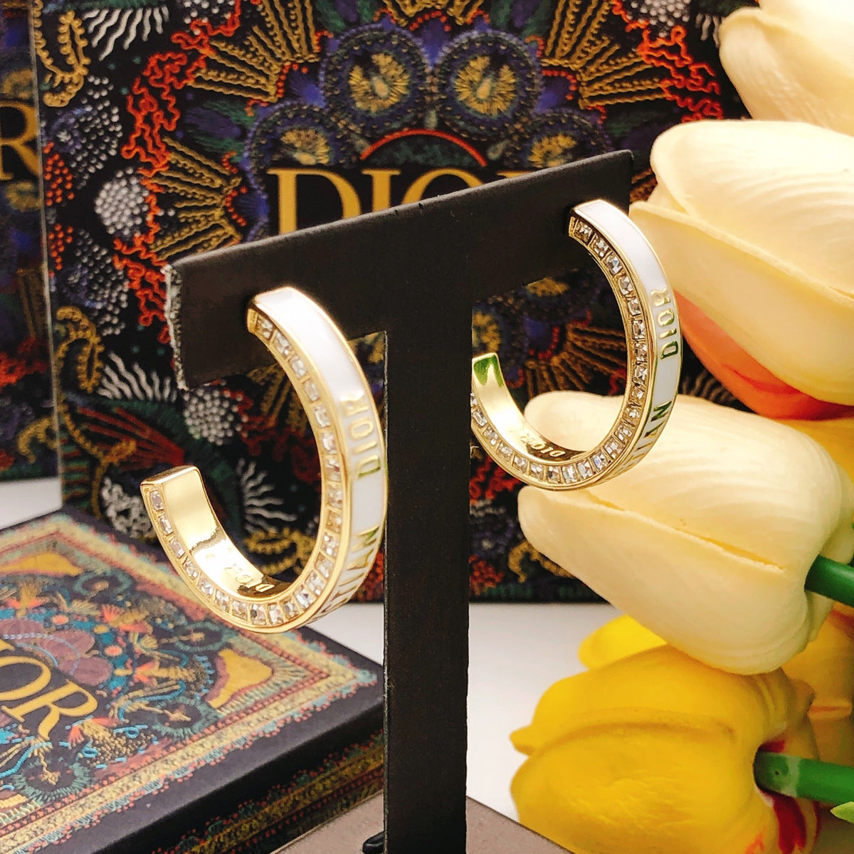 white brass Hook Earrings for women - alternate angle view 4