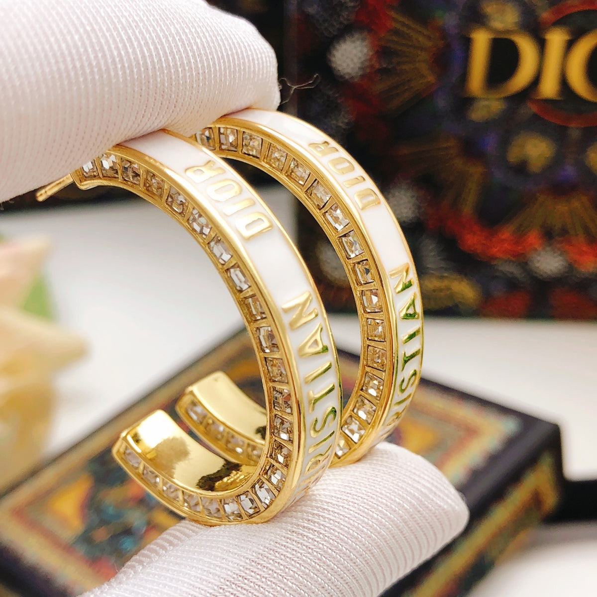 white brass Hook Earrings for women - product detail view