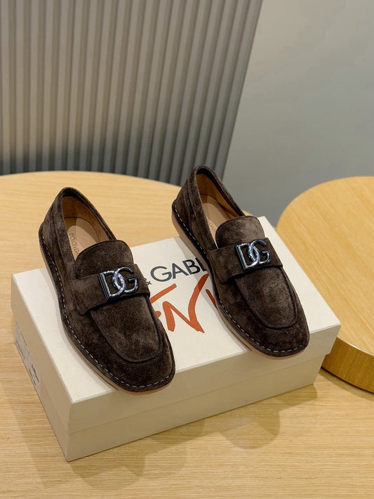 Dolce & Gabbana DG Men's New Florio Suede Moccasin Loafers with Logo