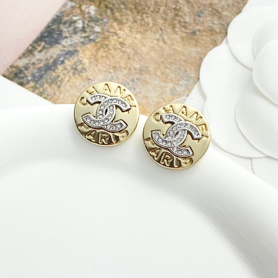 light gold crystal letter Stud Earrings for women - alternate angle view 7