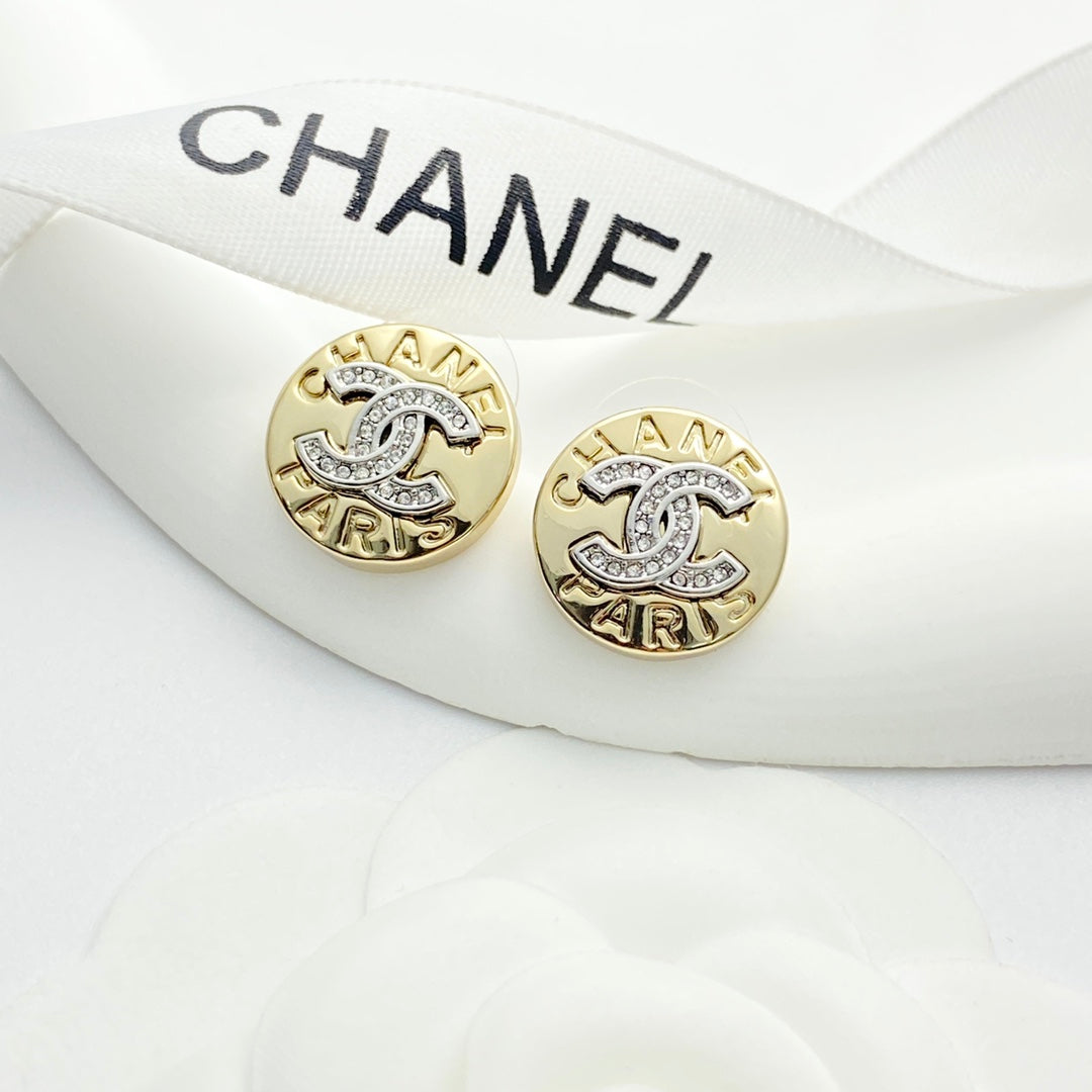 light gold crystal letter Stud Earrings for women - product detail view