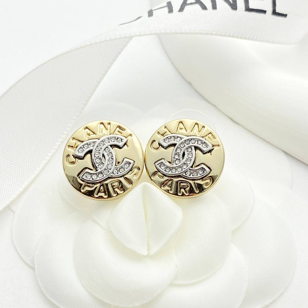light gold crystal letter Stud Earrings for women - alternate angle view 3