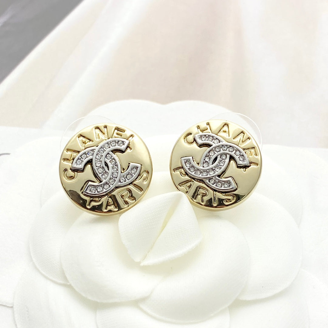 light gold crystal letter Stud Earrings for women - alternate angle view 6