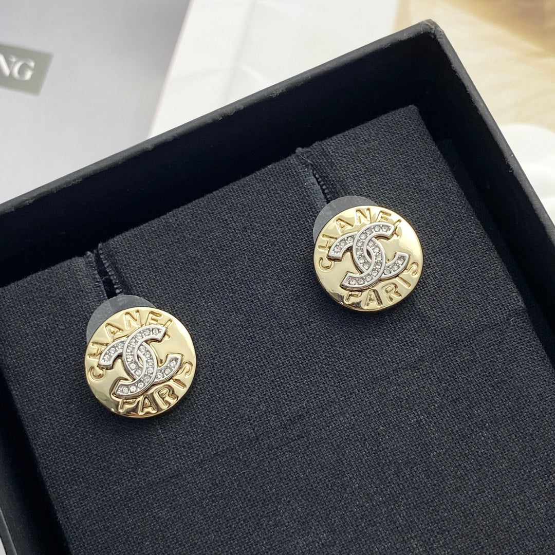 light gold crystal letter Stud Earrings for women - alternate angle view 2