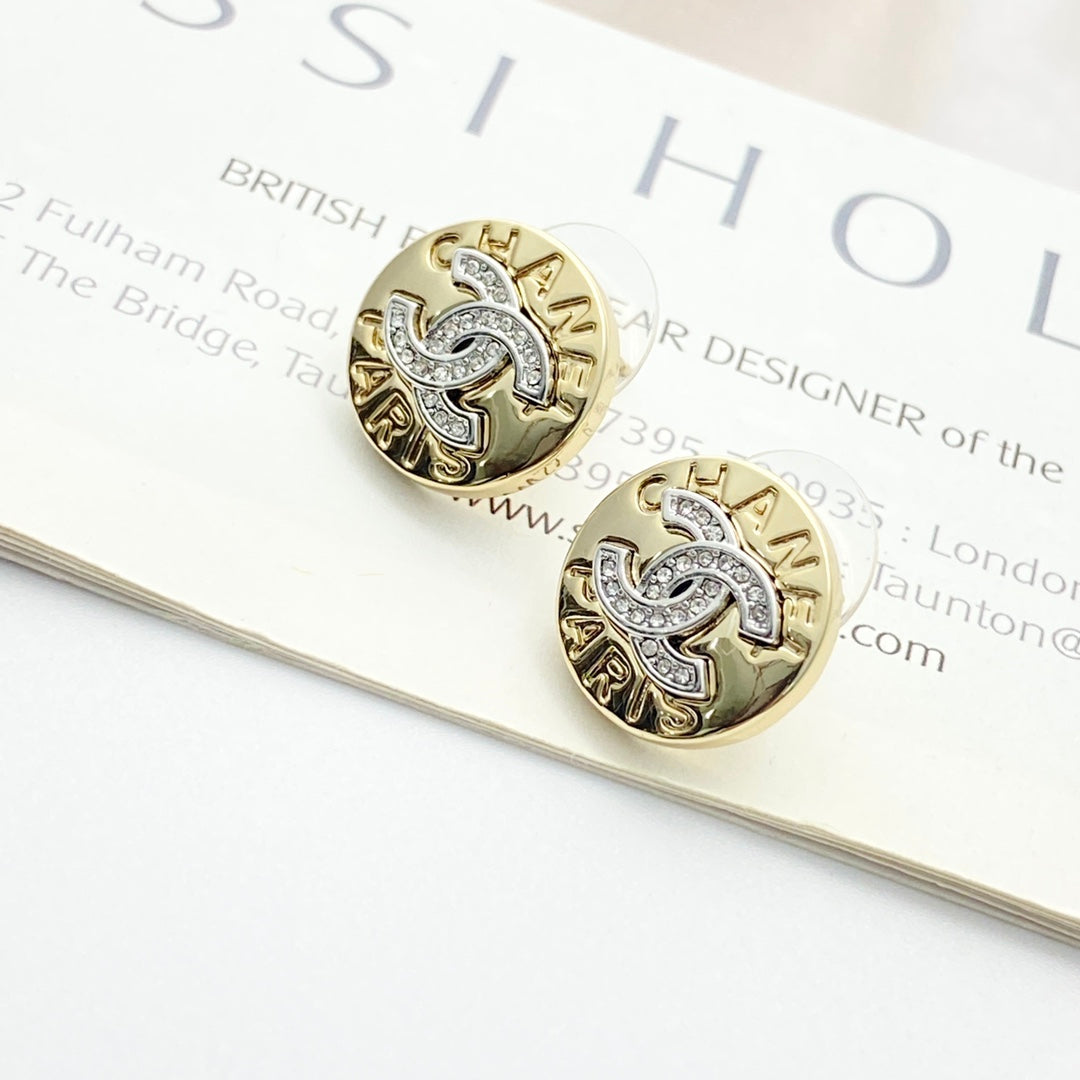 light gold crystal letter Stud Earrings for women - alternate angle view 4