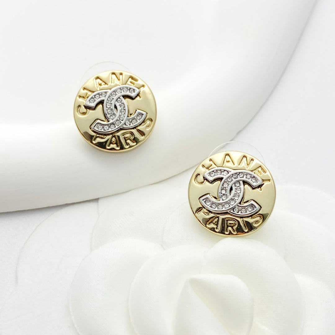 light gold crystal letter Stud Earrings for women - alternate angle view 5