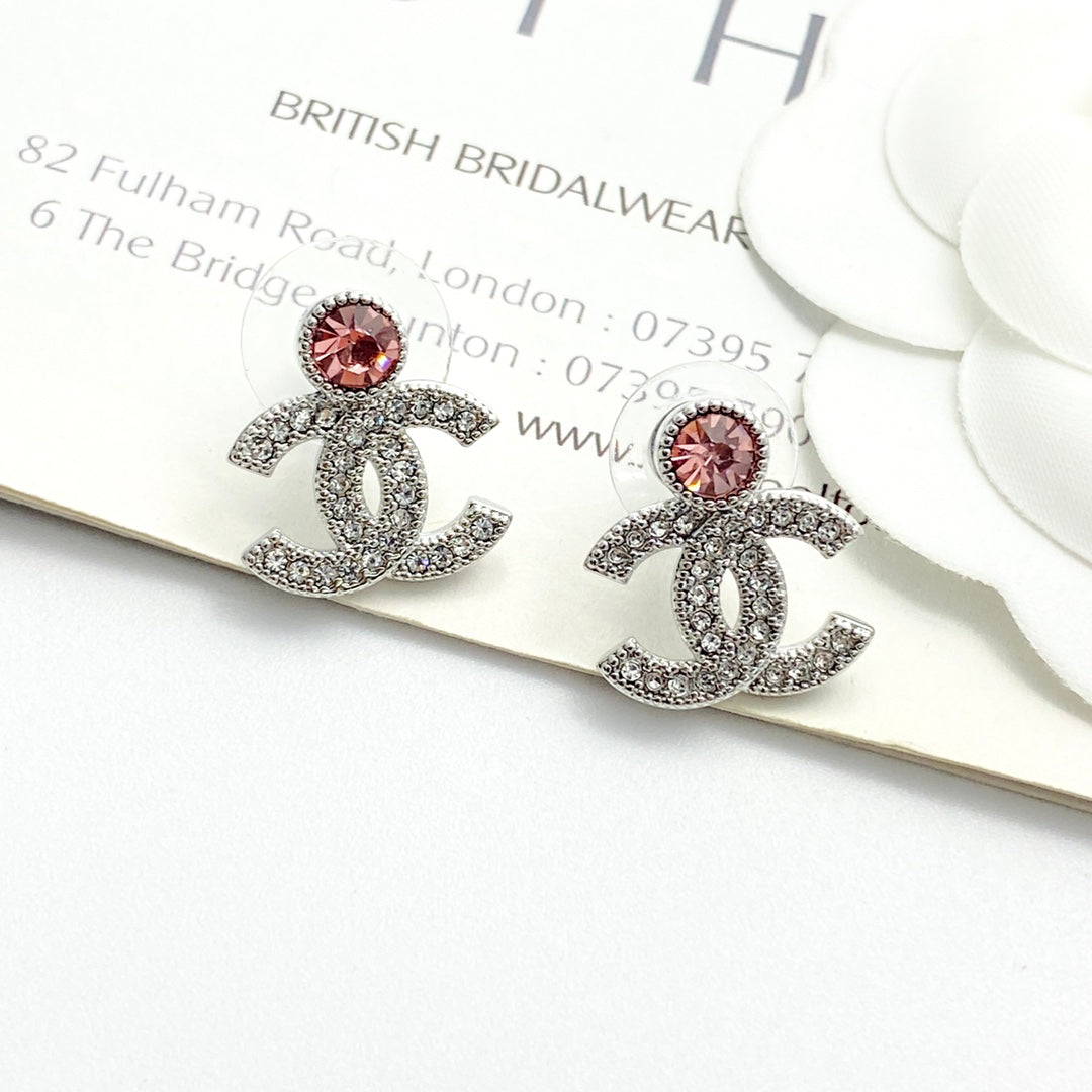 pink crystal rhinestone Stud Earrings for women - alternate angle view 9
