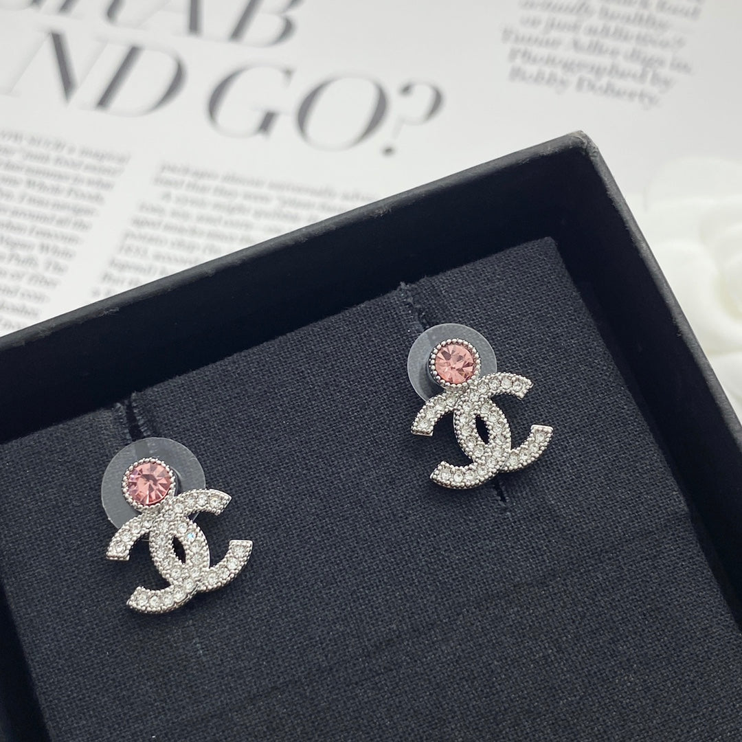 pink crystal rhinestone Stud Earrings for women - alternate angle view 5