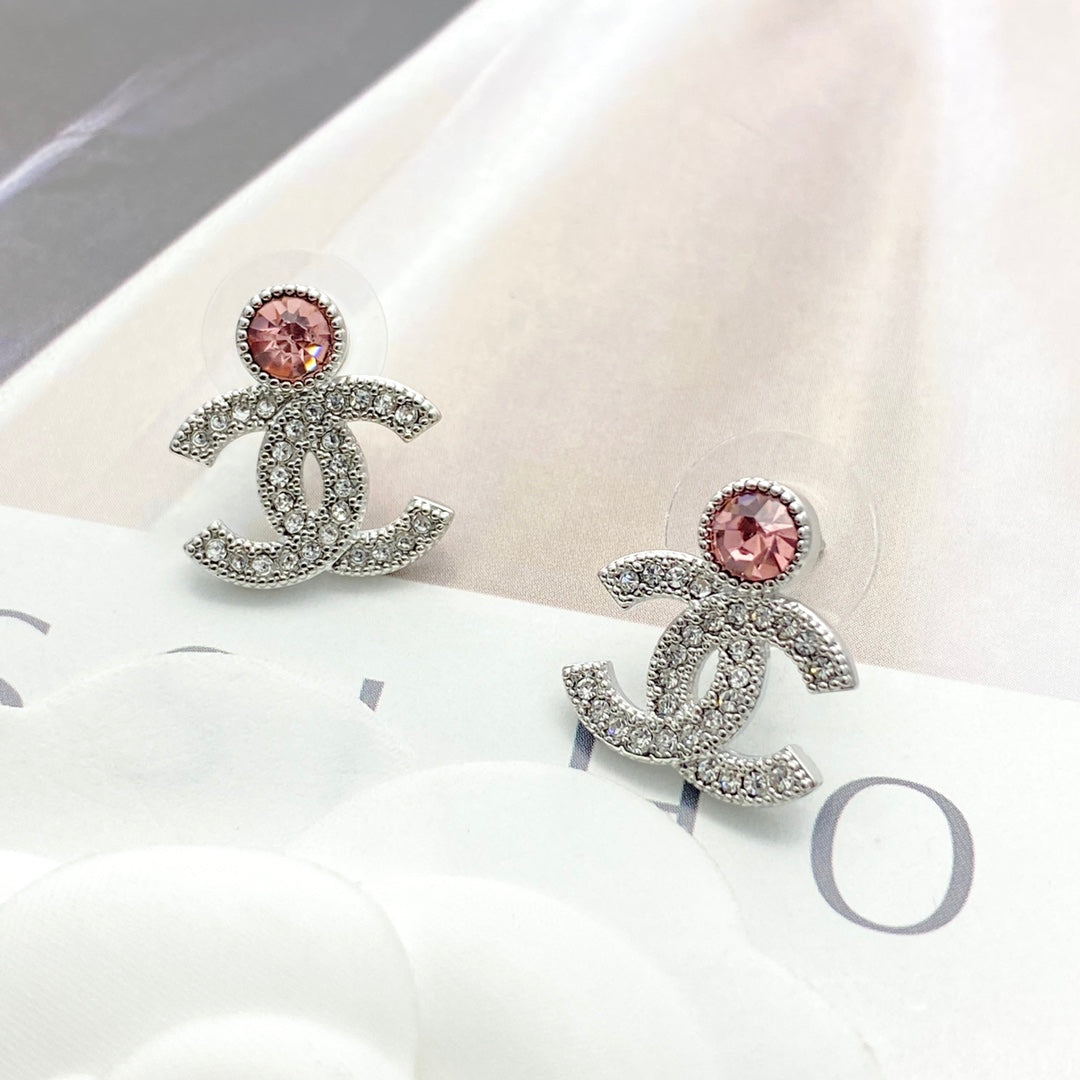 pink crystal rhinestone Stud Earrings for women - product detail view