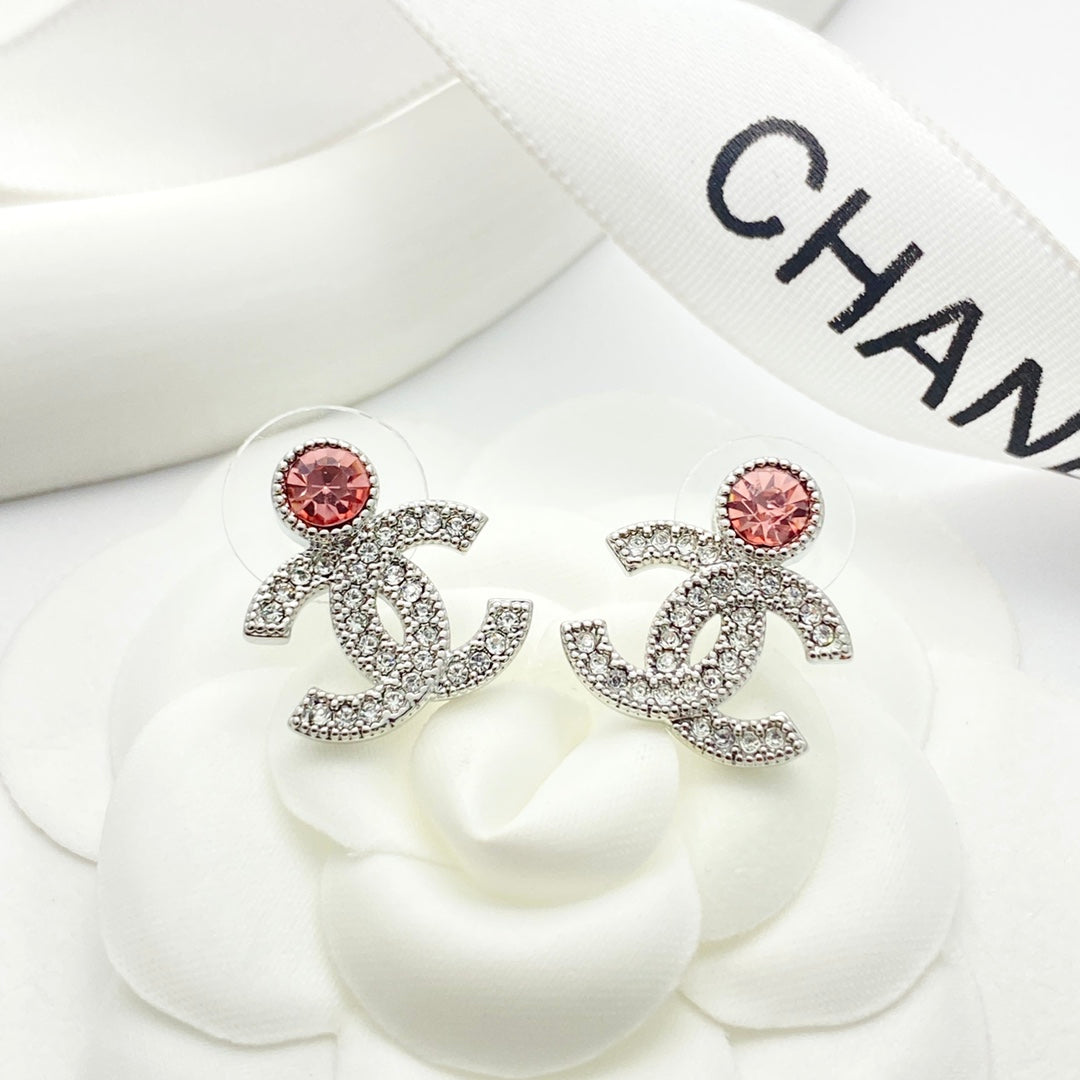 pink crystal rhinestone Stud Earrings for women - alternate angle view 6