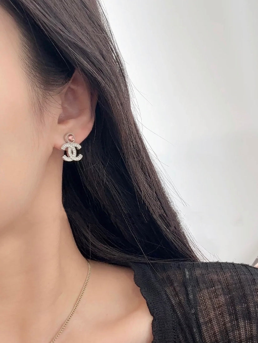 pink crystal rhinestone Stud Earrings for women - alternate angle view 8