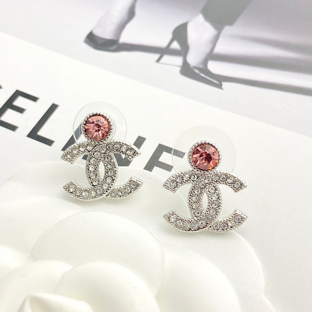 pink crystal rhinestone Stud Earrings for women - alternate angle view 7