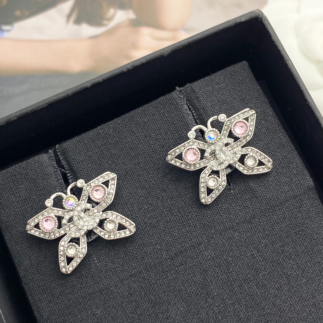 silver crystal butterfly Stud Earrings for women - alternate angle view 8