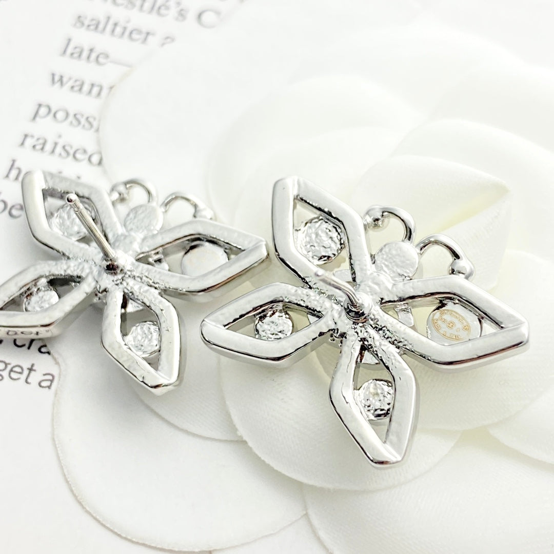 silver crystal butterfly Stud Earrings for women - alternate angle view 6
