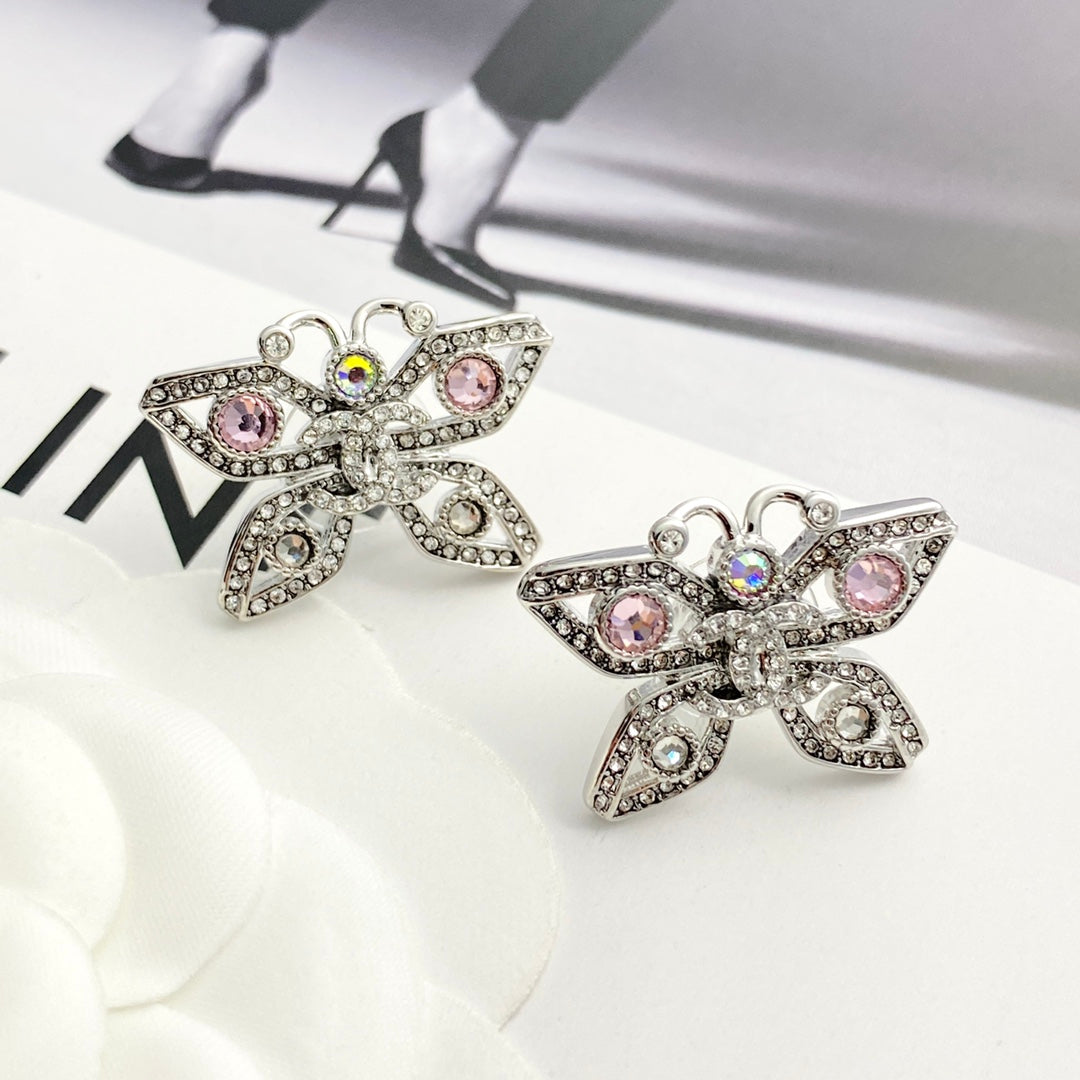 silver crystal butterfly Stud Earrings for women - alternate angle view 4