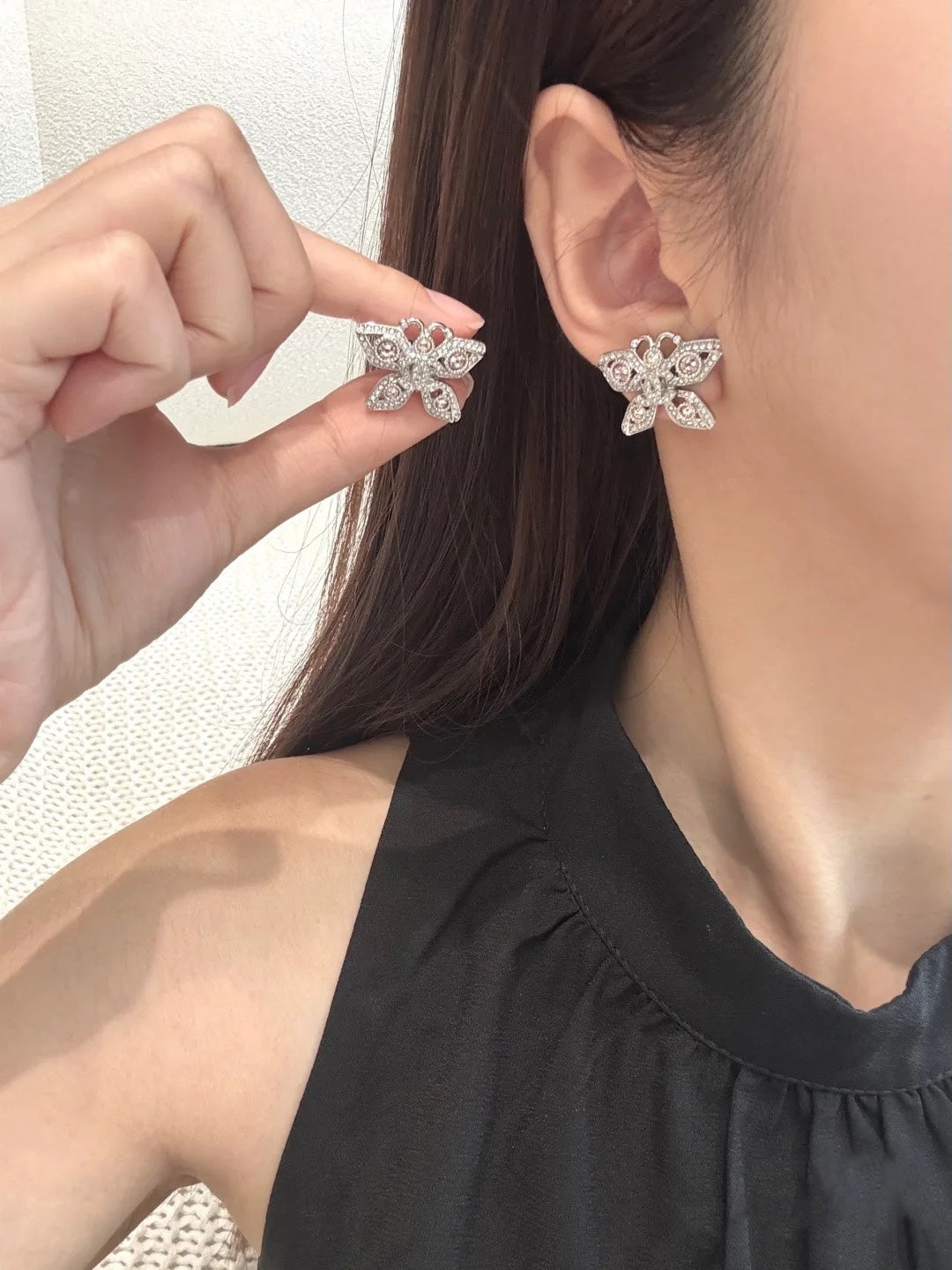 silver crystal butterfly Stud Earrings for women - alternate angle view 9