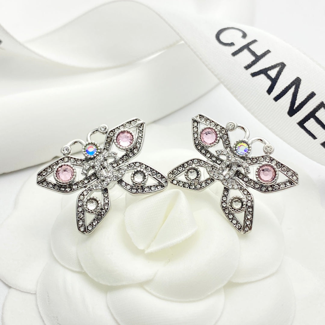 silver crystal butterfly Stud Earrings for women - alternate angle view 7