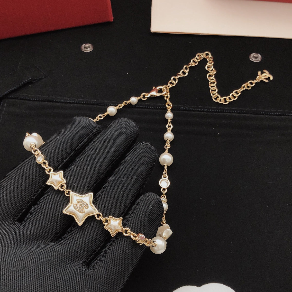 yellow brass star Necklace for women - alternate angle view 2