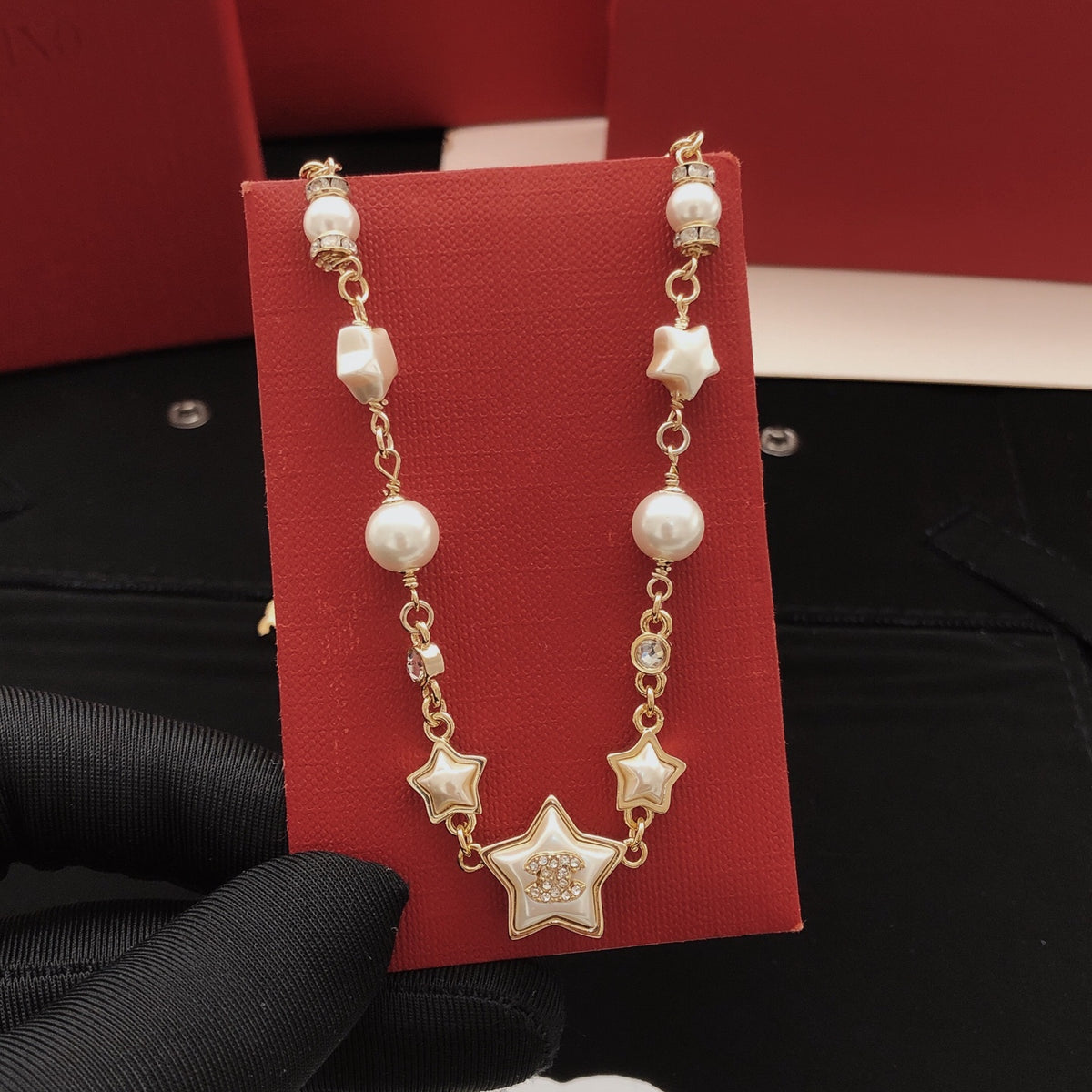 yellow brass star Necklace for women - product detail view