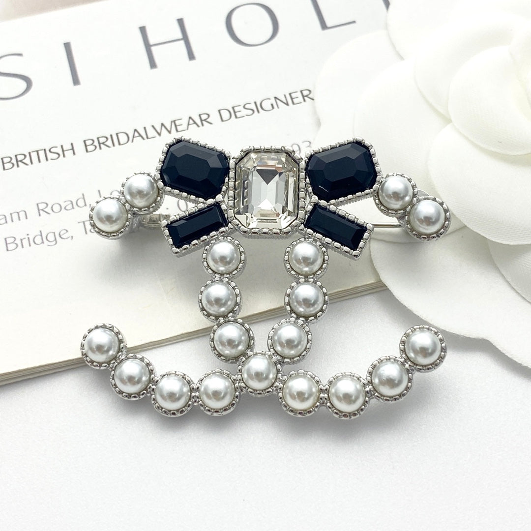 black and white pearl butterfly Brooch for women - alternate angle view 2