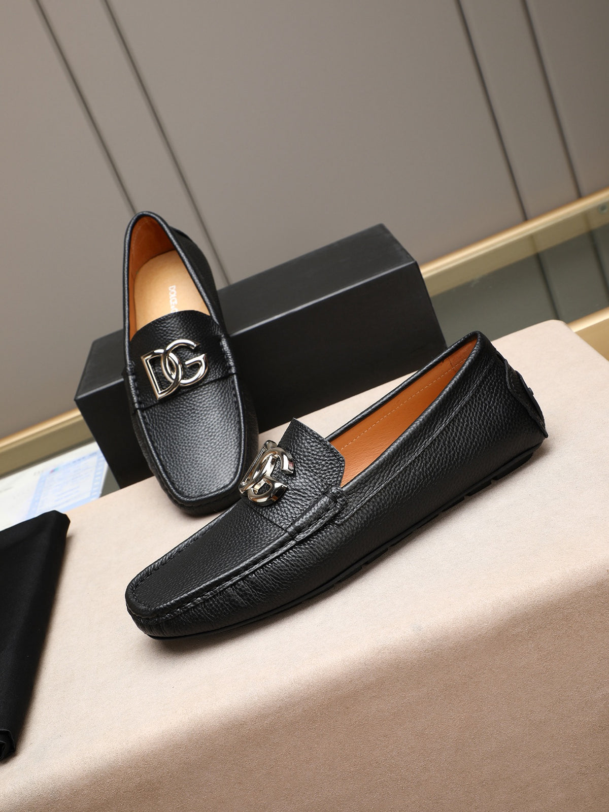 Dolce & Gabbana DG Men's Slip-On Moccasin Loafers with Metal Detail