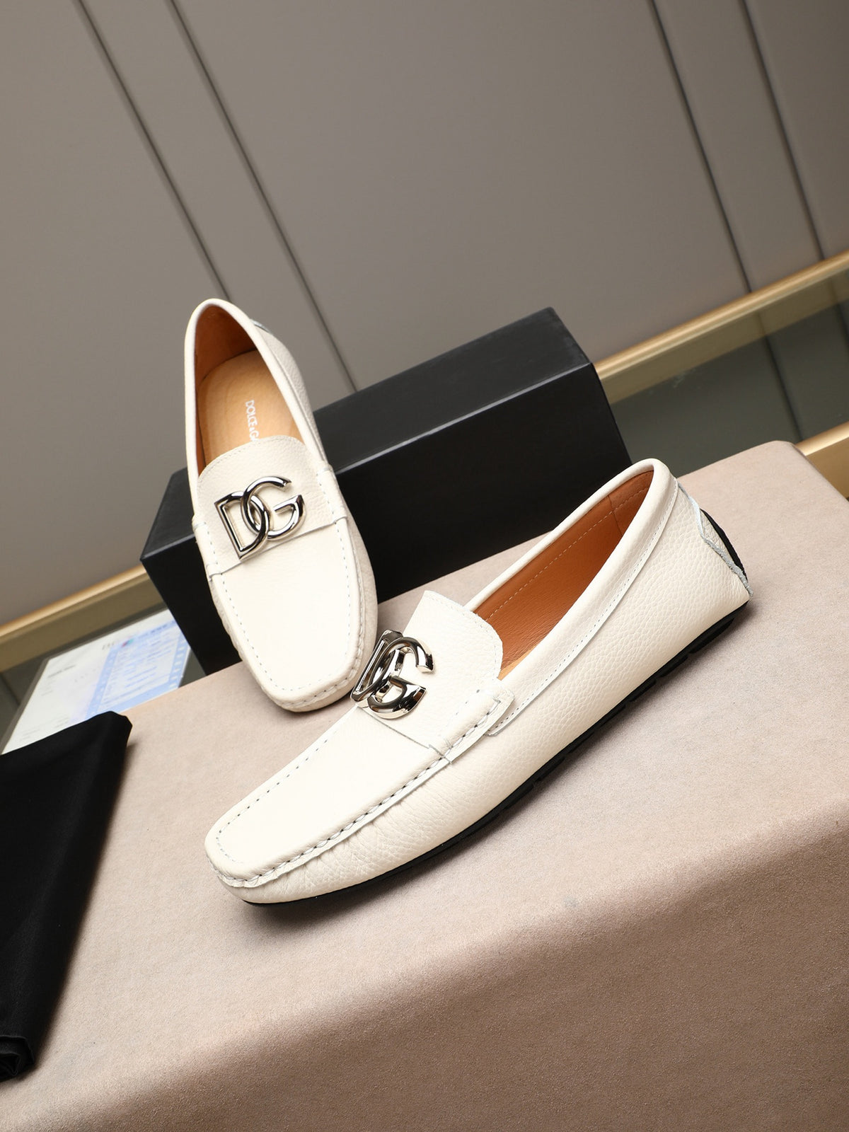 Dolce & Gabbana DG Men's Slip-On Moccasin Loafers with Metal Detail