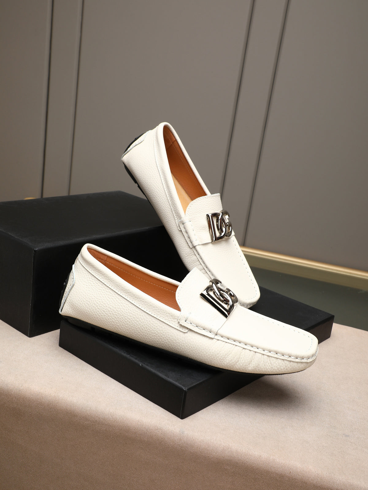 Dolce & Gabbana DG Men's Slip-On Moccasin Loafers with Metal Detail