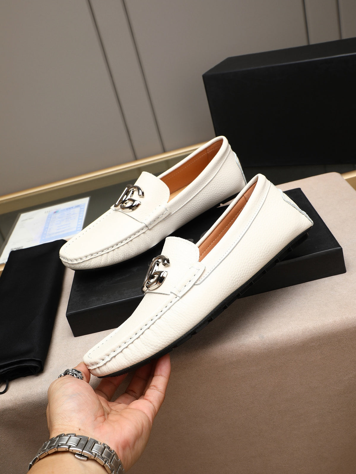 Dolce & Gabbana DG Men's Slip-On Moccasin Loafers with Metal Detail