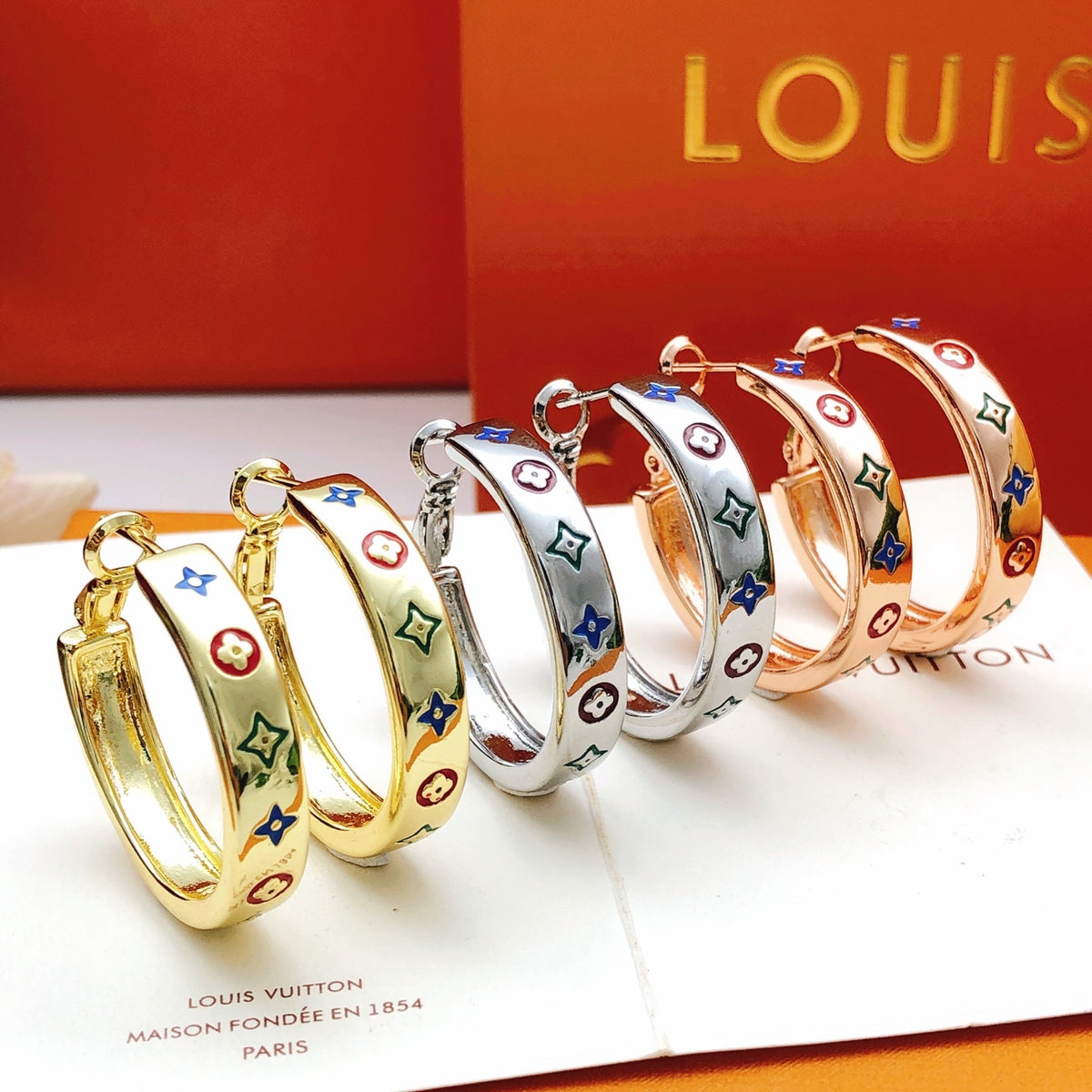 rose gold brass rose Drop Earrings for women - alternate angle view 7
