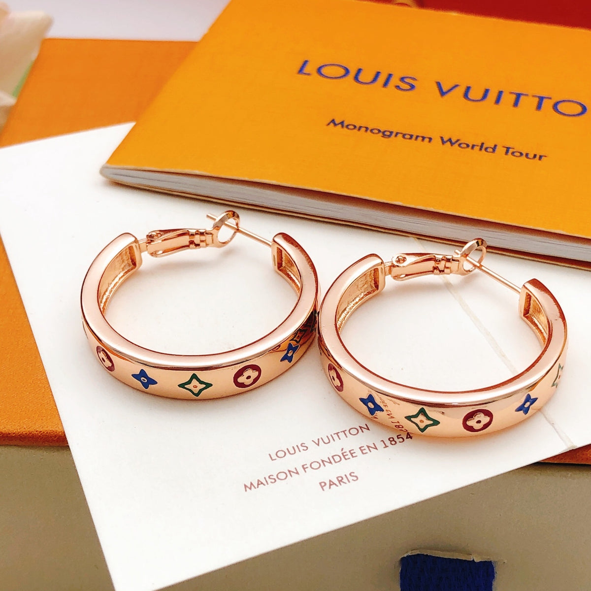 rose gold brass rose Drop Earrings for women - alternate angle view 3