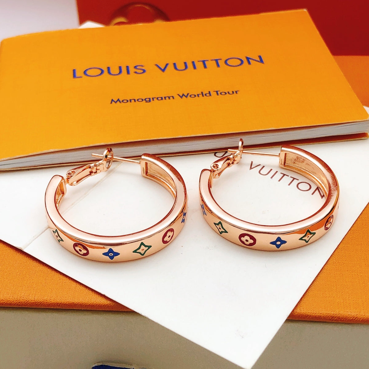 rose gold brass rose Drop Earrings for women - alternate angle view 2