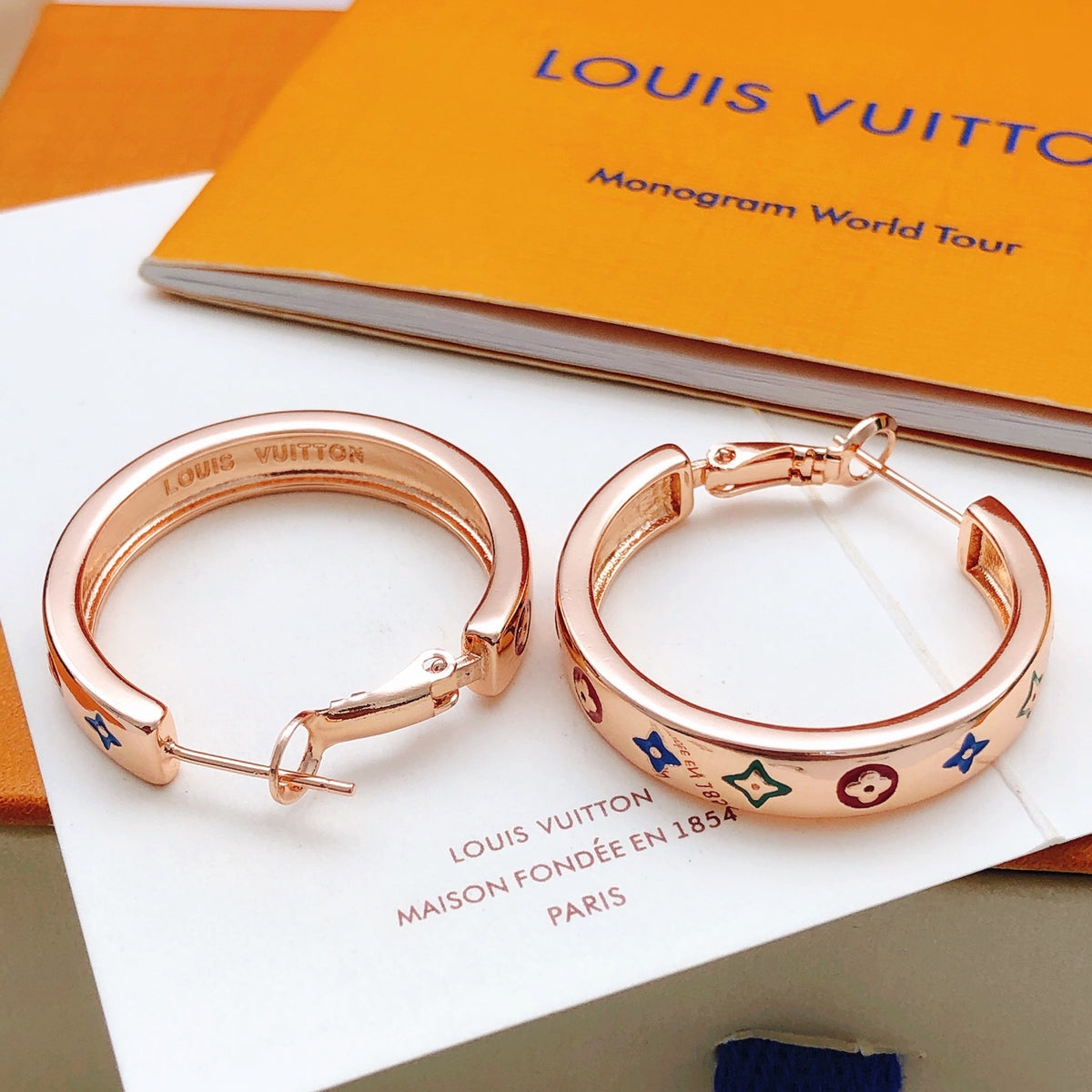 rose gold brass rose Drop Earrings for women - alternate angle view 4