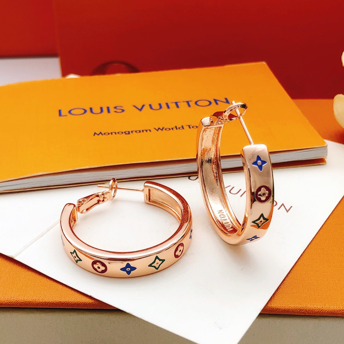 rose gold brass rose Drop Earrings for women - product detail view