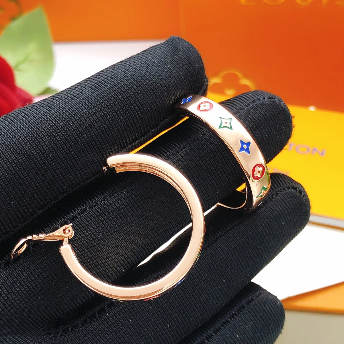 rose gold brass rose Drop Earrings for women - alternate angle view 6