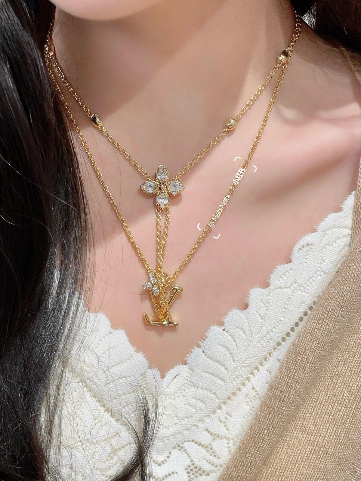 gold brass floral Necklace for women - alternate angle view 9