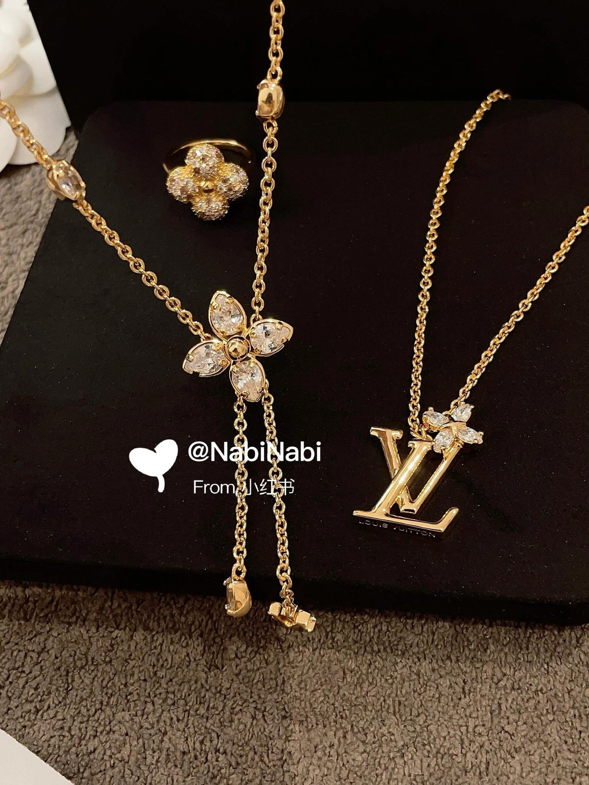 gold brass floral Necklace for women - alternate angle view 11