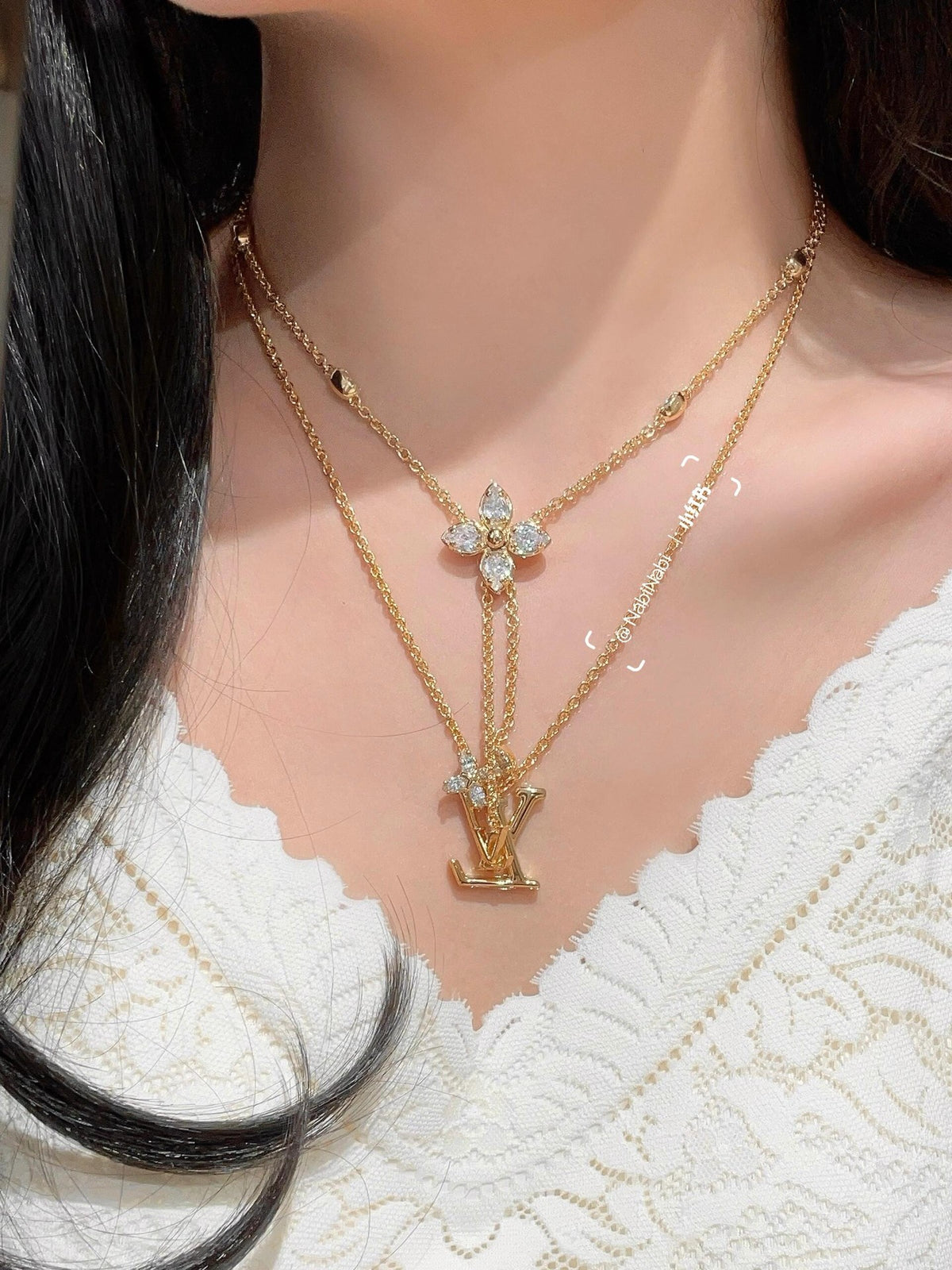 gold brass floral Necklace for women - alternate angle view 8