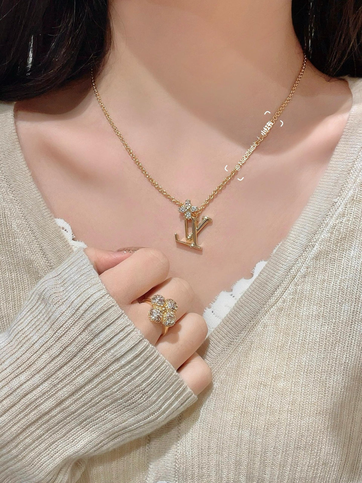 gold brass floral Necklace for women - alternate angle view 10