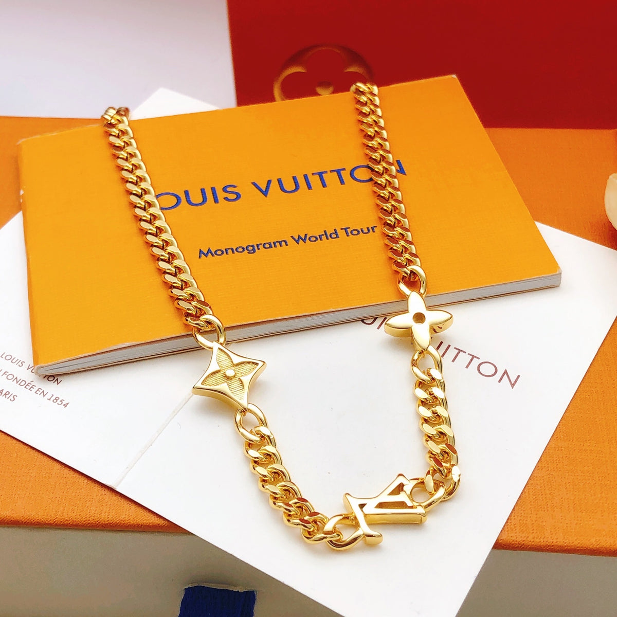 yellow brass Necklace for women - product detail view