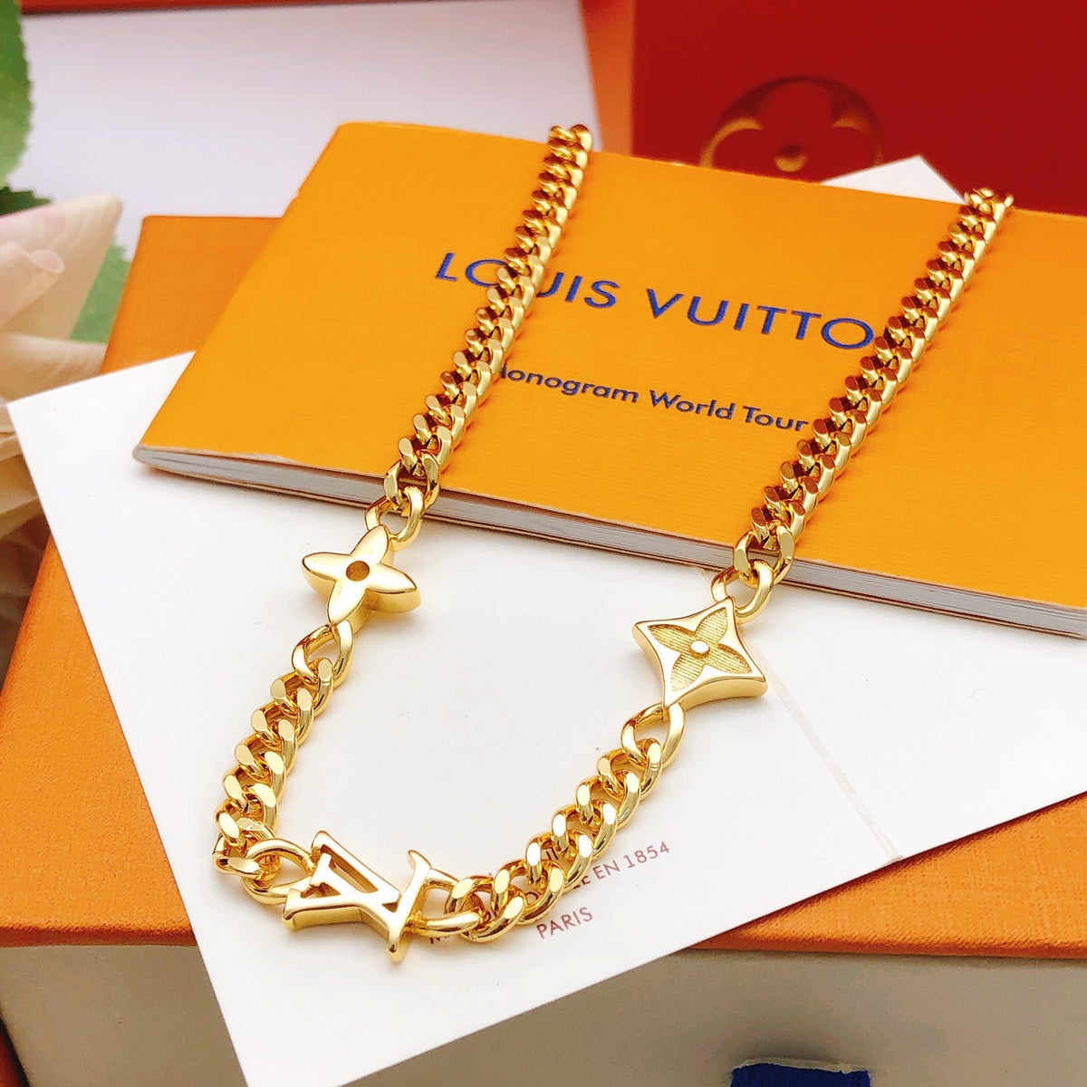 yellow brass Necklace for women - alternate angle view 3