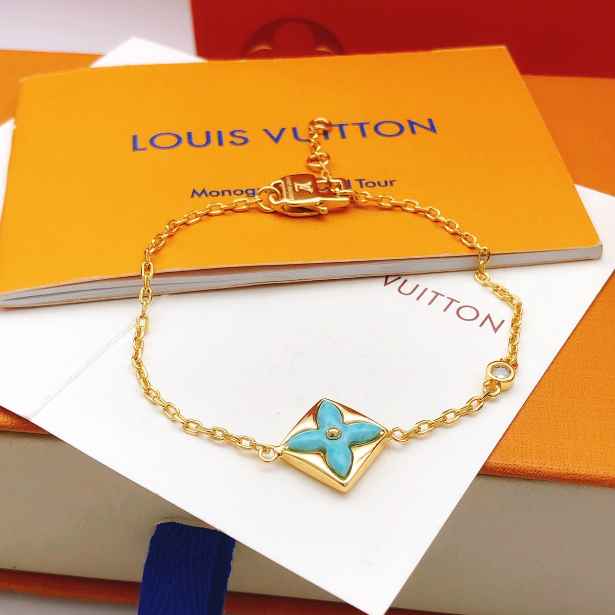 blue brass Bracelet for women - product detail view