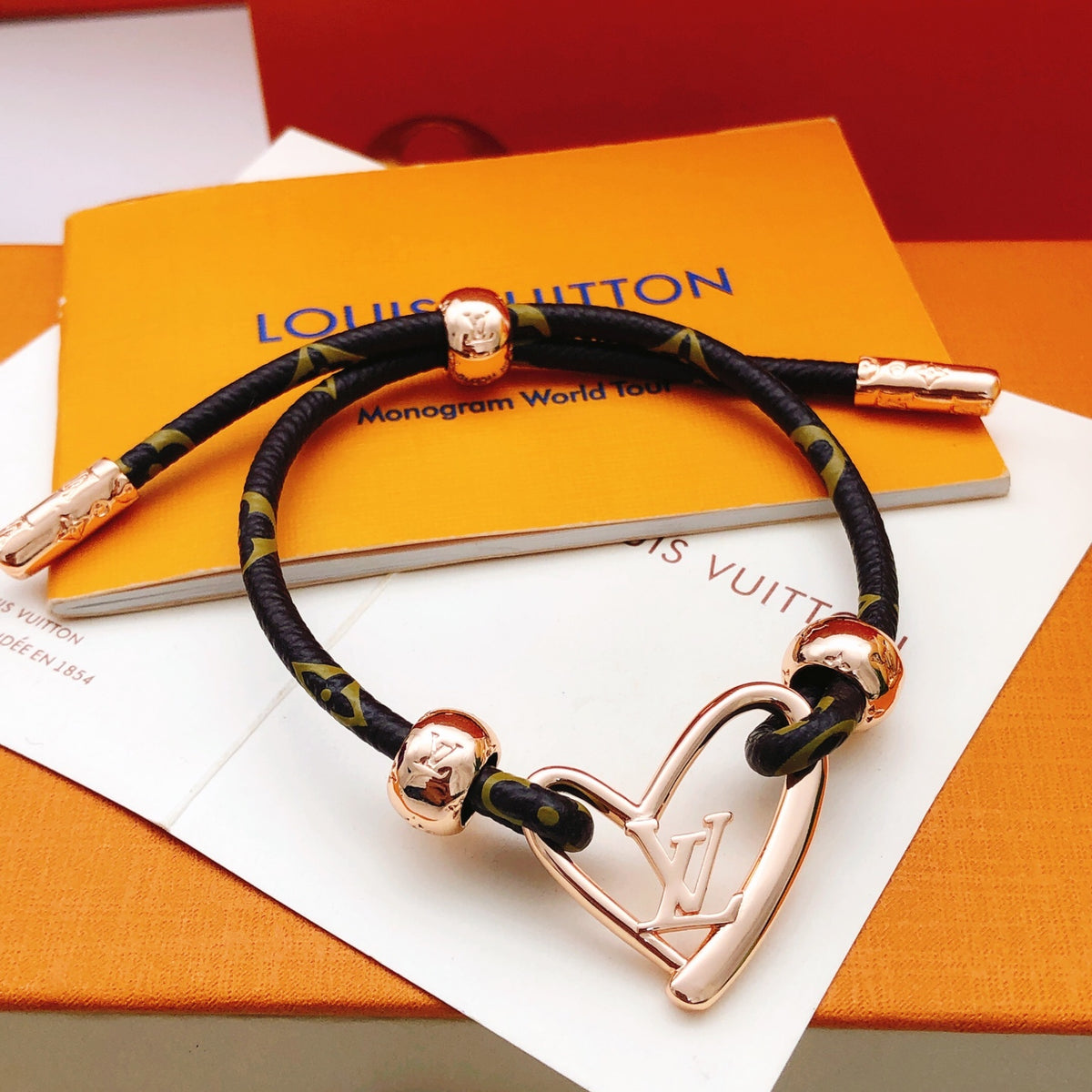rose gold brass heart Bracelet for women - alternate angle view 2
