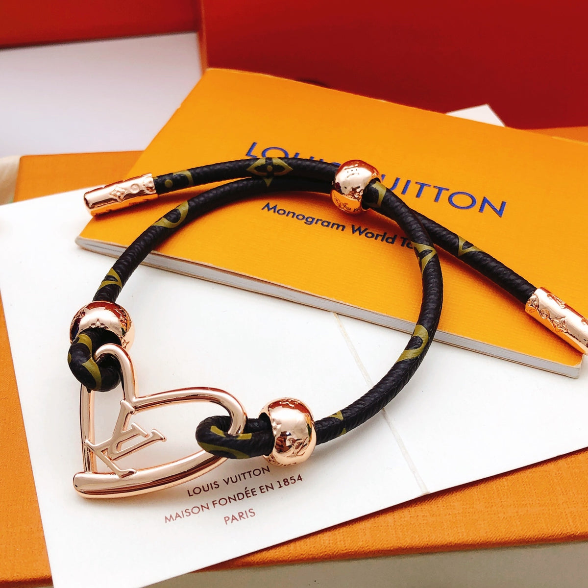 rose gold brass heart Bracelet for women - product detail view